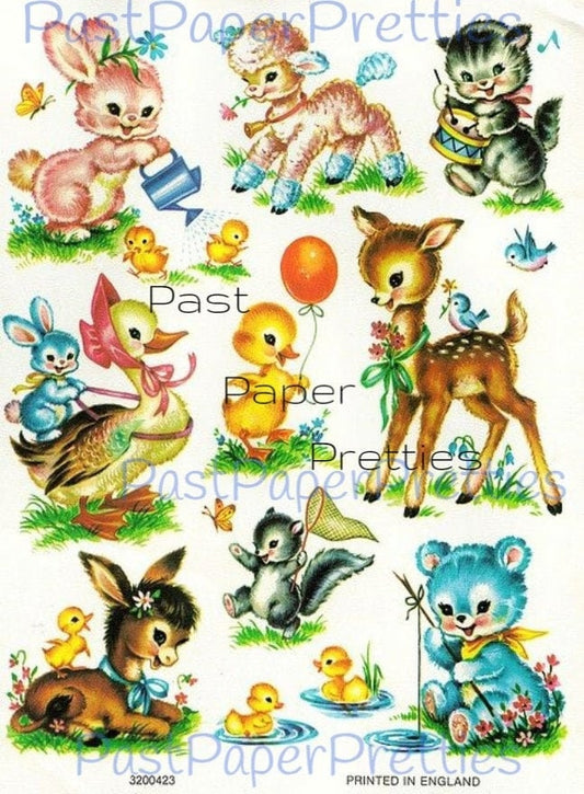 Vintage Retro Nursery Baby Animals Printable Decals Images Collage Sheet Instant Digital Download Lot of 9 Cute Designs 1950s