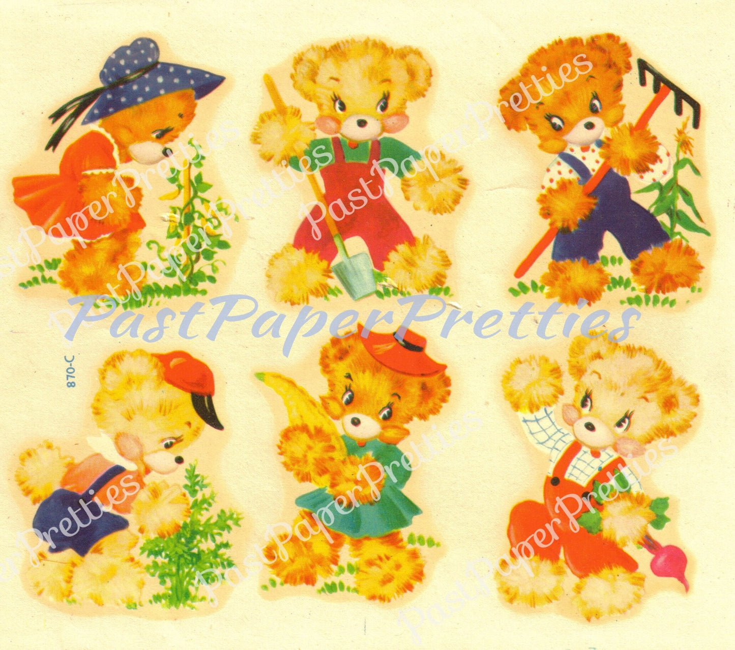 Vintage Retro Nursery Cute Country Bears Printable Decals Images Collage Sheet Instant Digital Download 6 Cute Kitsch Teddy Bears 1960s