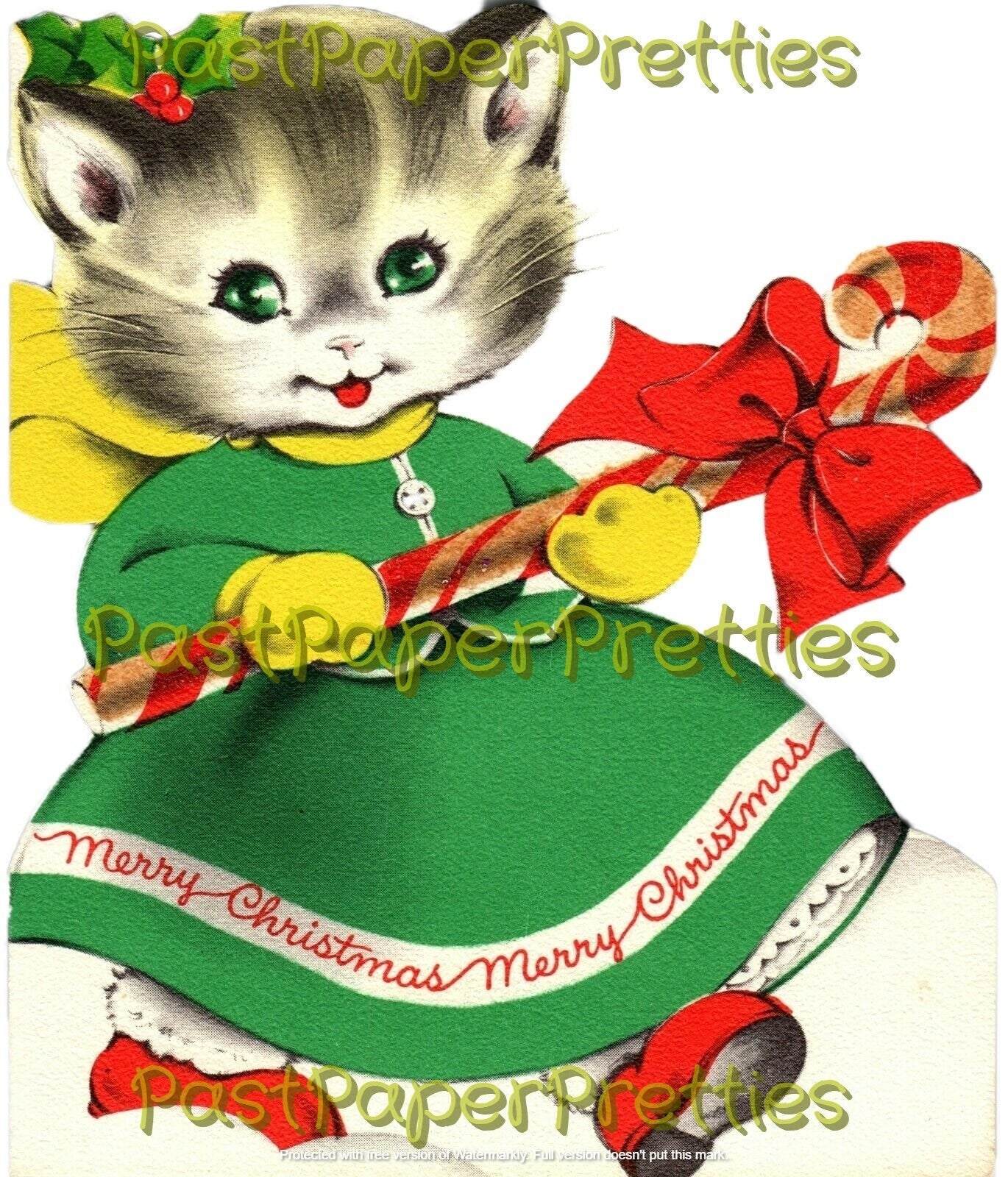 Vintage Printable Girl Kittens Kitty Cat Christmas Collage Sheets & Full Card Images PDF Instant Digital Download ALL Girly Cats Clipart