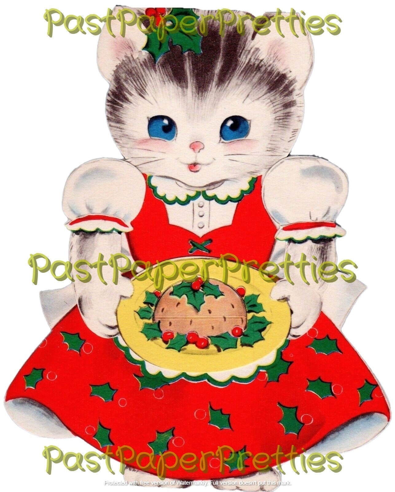 Vintage Printable Girl Kittens Kitty Cat Christmas Collage Sheets & Full Card Images PDF Instant Digital Download ALL Girly Cats Clipart