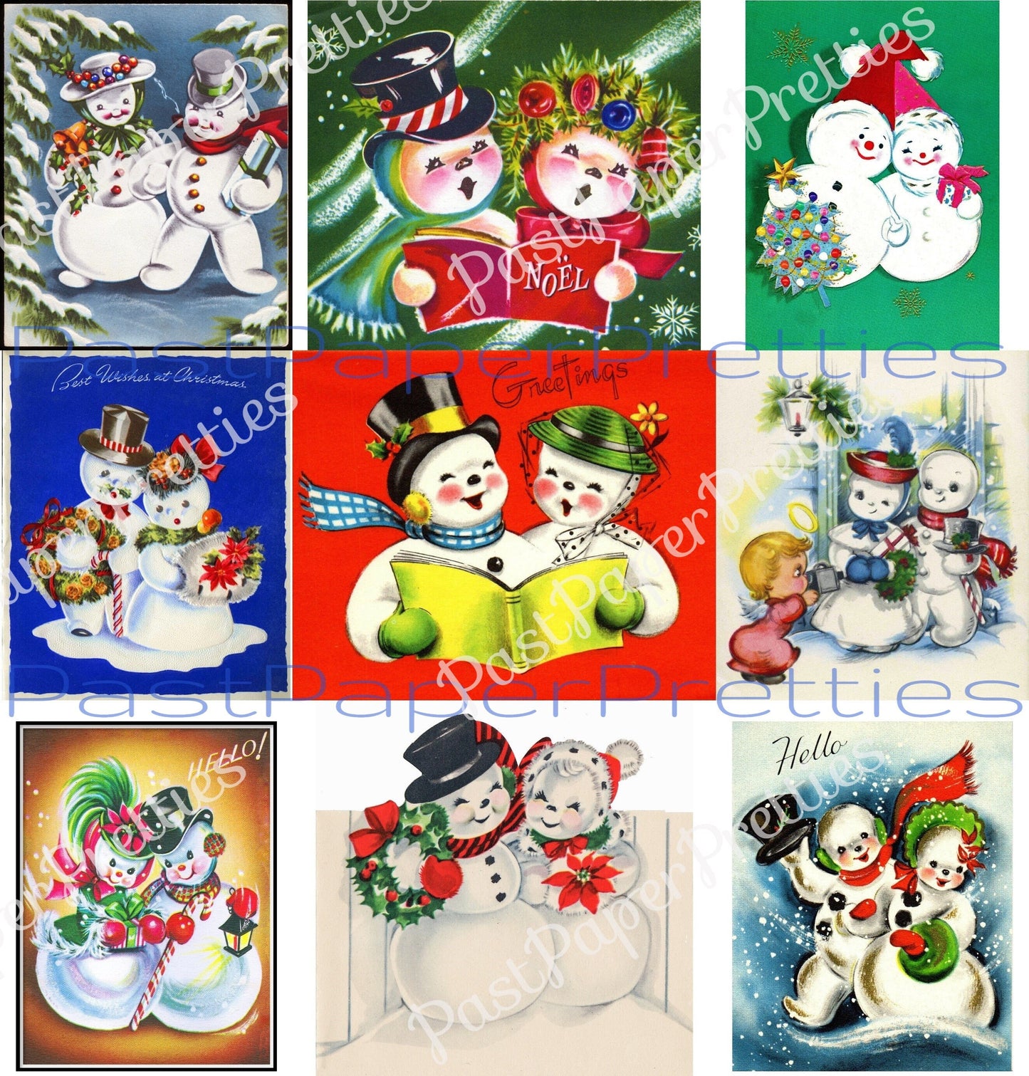 54 Vintage Printable Christmas Snowman Collage Sheets & Full Cards Snow Couples Snow People in Love PDF Instant Digital Kitsch Cute Snowmen