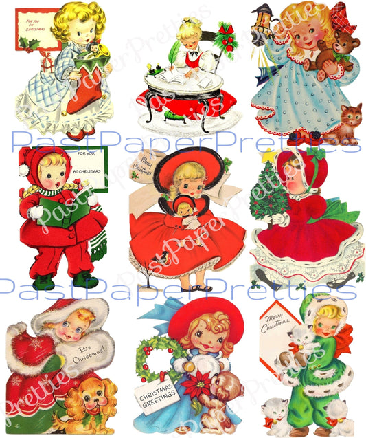 45 Vintage Printable Little Christmas Girls Collage Sheets & Cards Cute Holiday Images PDF Instant Digital Download ALL GIRLS Clip Art