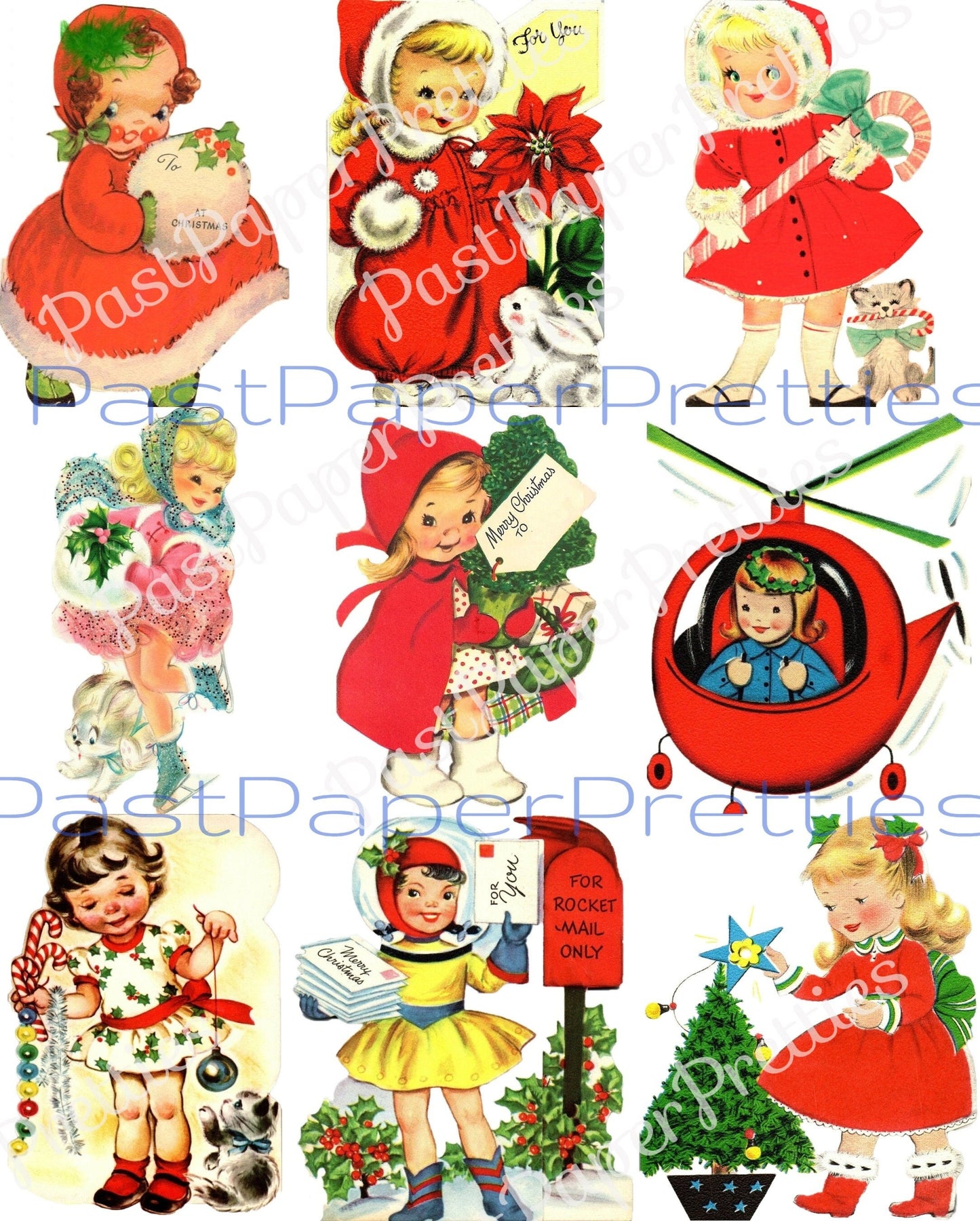 45 Vintage Printable Little Christmas Girls Collage Sheets & Cards Cute Holiday Images PDF Instant Digital Download ALL GIRLS Clip Art