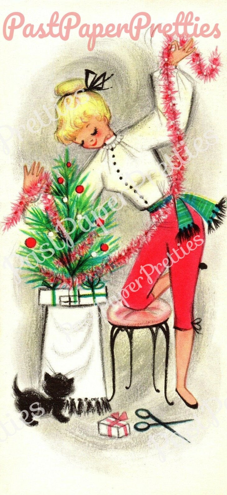 Vintage Printable Holiday Housewives Christmas Card Images Pretty Mid Century Ladies Retro Housewife PDF Instant Digital Download SET THREE