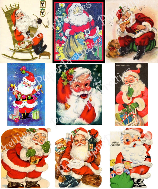 50 Vintage Printable Christmas Cards So Many Santas Collage Collection ALL Mid Century Santa Claus Images PDF Instant Digital Download