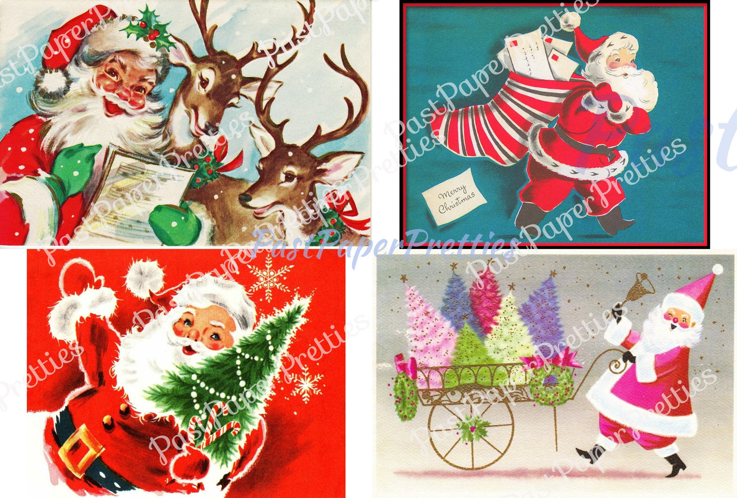 50 Vintage Printable Christmas Cards So Many Santas Collage Collection ALL Mid Century Santa Claus Images PDF Instant Digital Download