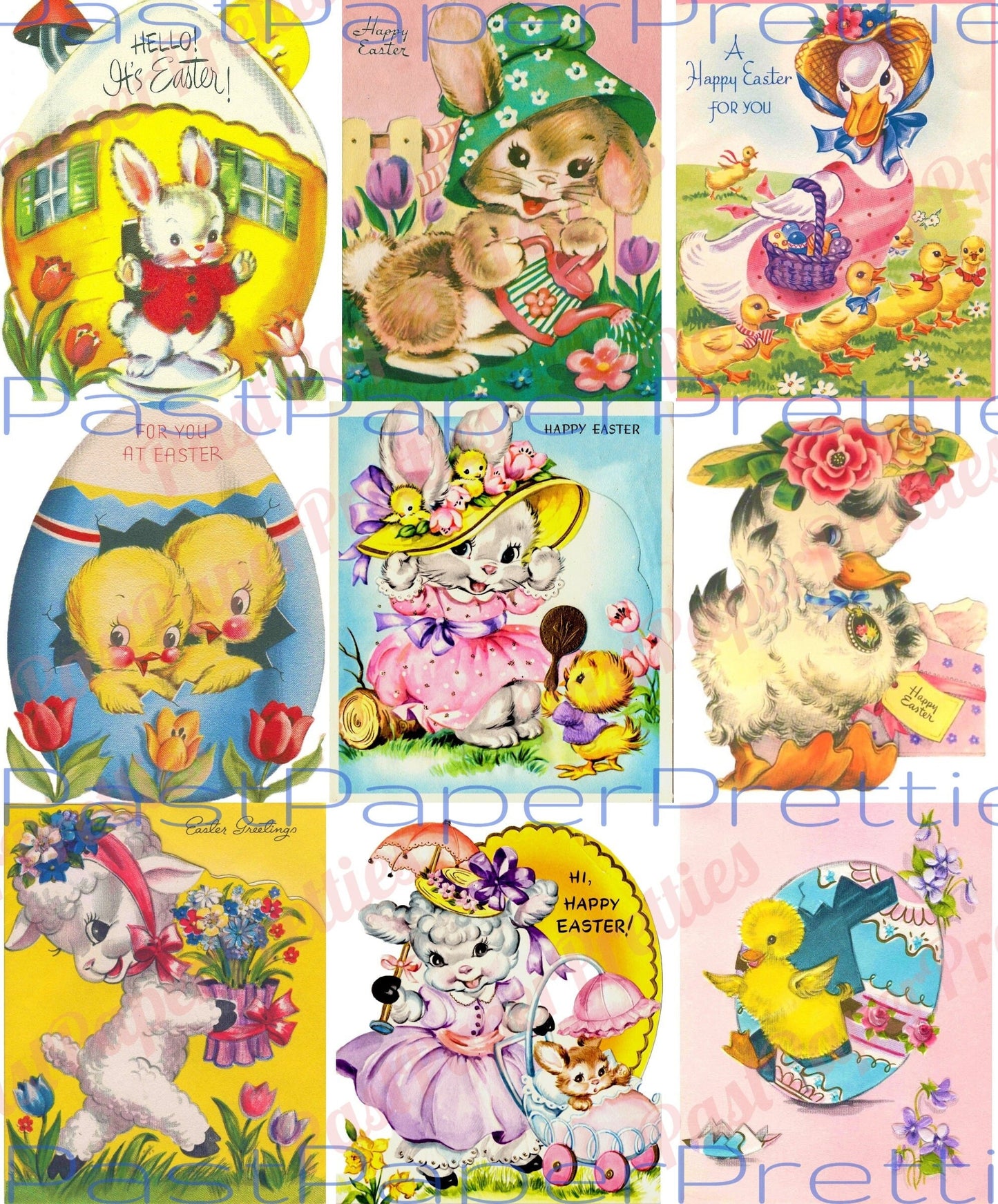 54 Vintage Printable Animal Easter Cards Cute Zoo Farm Bunnies Lambs Chicks Images PDF Instant Digital Download Anthropomorphic Clip Art