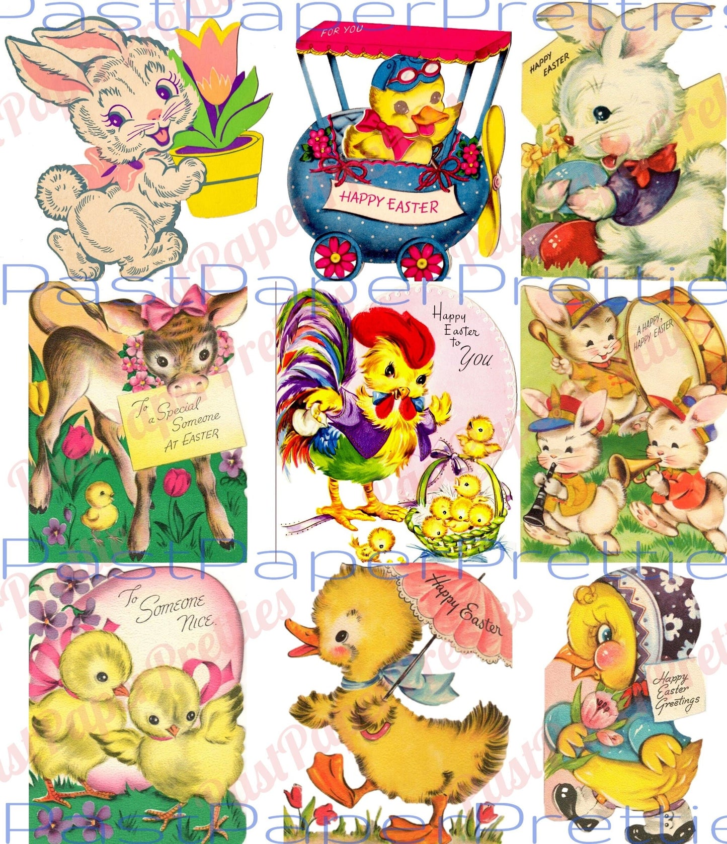 54 Vintage Printable Animal Easter Cards Cute Zoo Farm Bunnies Lambs Chicks Images PDF Instant Digital Download Anthropomorphic Clip Art