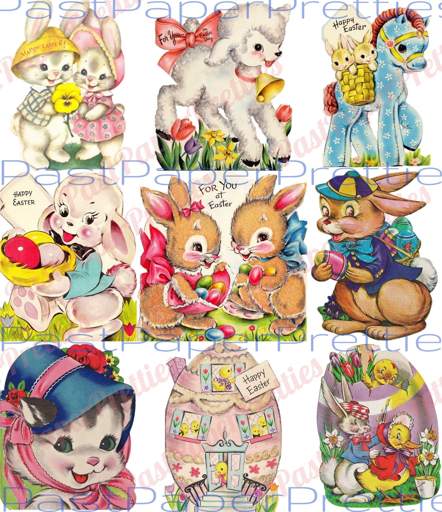 54 Vintage Printable Animal Easter Cards Cute Zoo Farm Bunnies Lambs Chicks Images PDF Instant Digital Download Anthropomorphic Clip Art