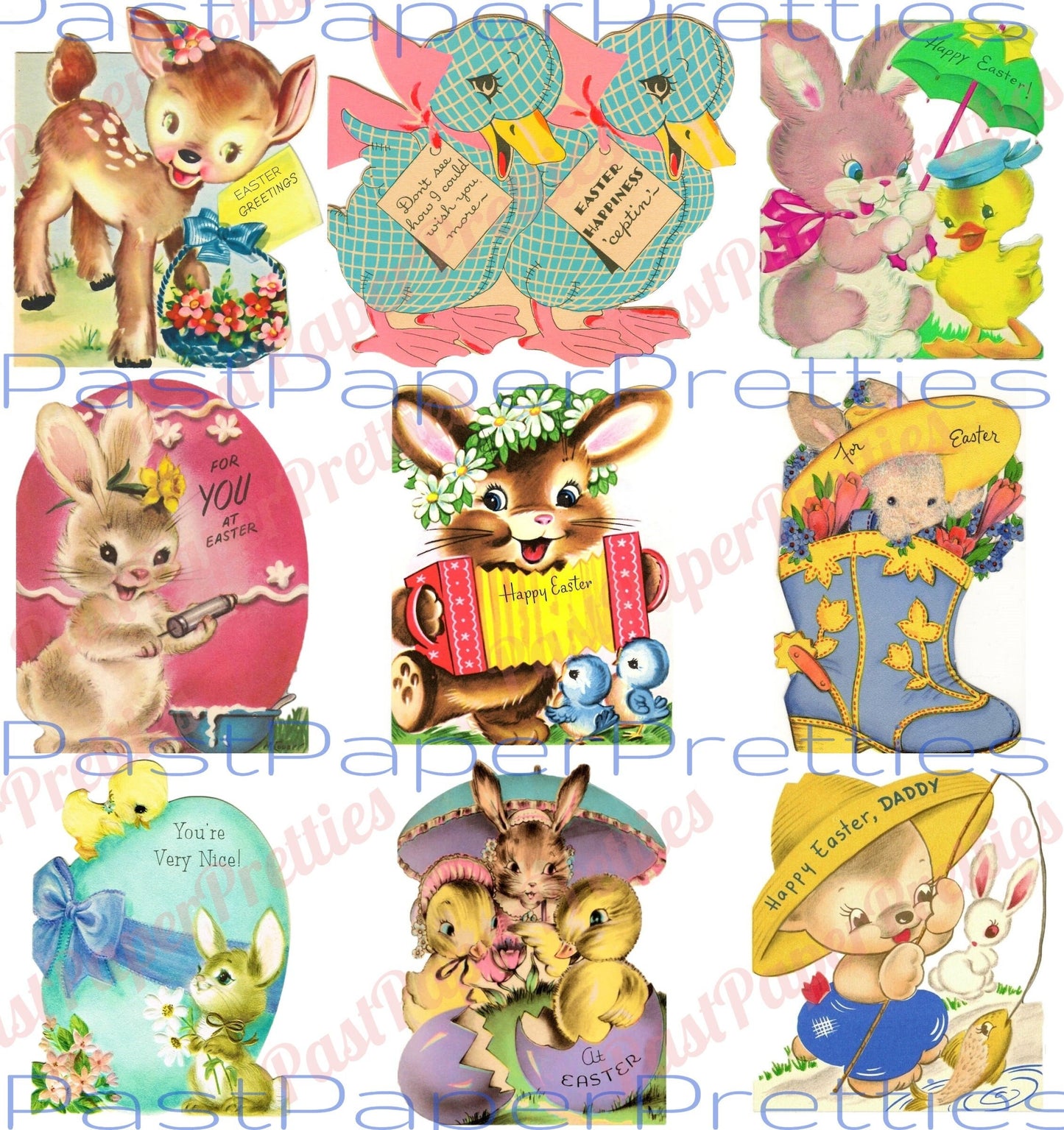 54 Vintage Printable Animal Easter Cards Cute Zoo Farm Bunnies Lambs Chicks Images PDF Instant Digital Download Anthropomorphic Clip Art