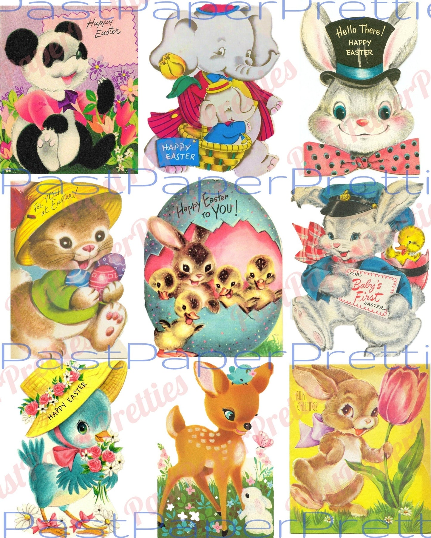 54 Vintage Printable Animal Easter Cards Cute Zoo Farm Bunnies Lambs Chicks Images PDF Instant Digital Download Anthropomorphic Clip Art