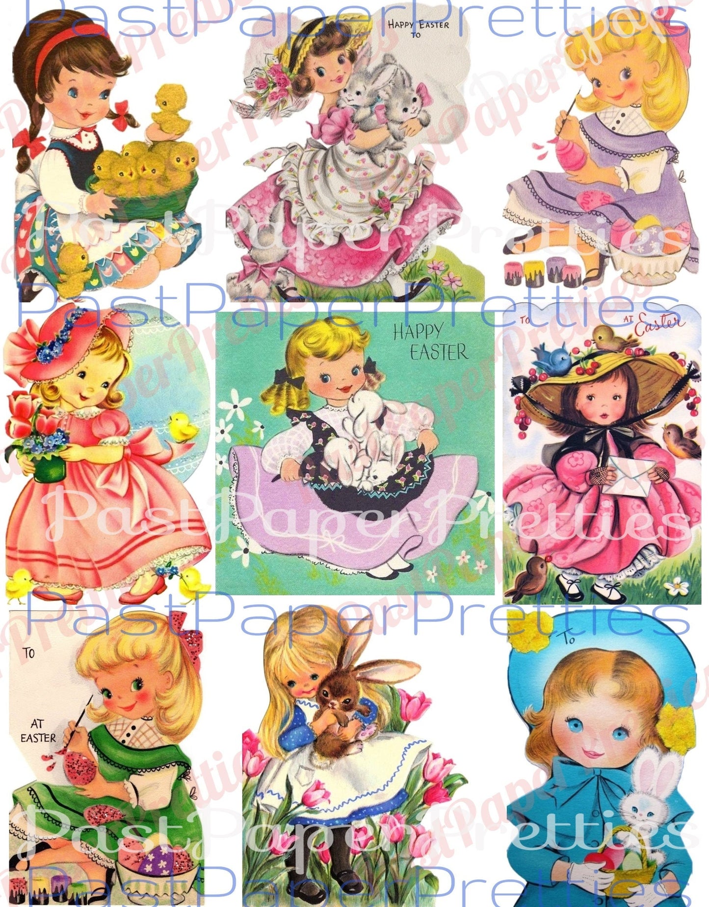 54 Vintage Printable Children Easter Cards Cute Little Girl and Boy Images PDF Instant Digital Download Kitsch Kawaii Kids Clip Art