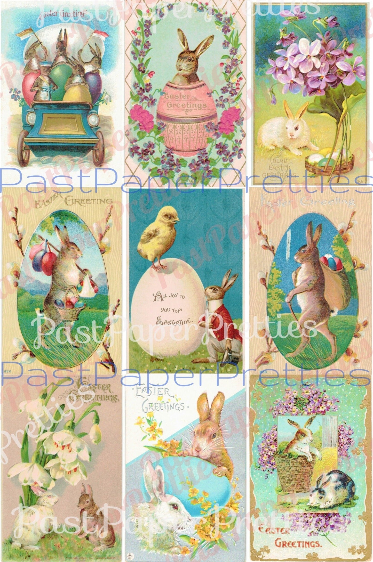 36 Vintage Antique Victorian Easter Bunny Postcard Images Card Collage Sheets PDF Instant Digital Download 1910s Bunny Rabbit Clip Art