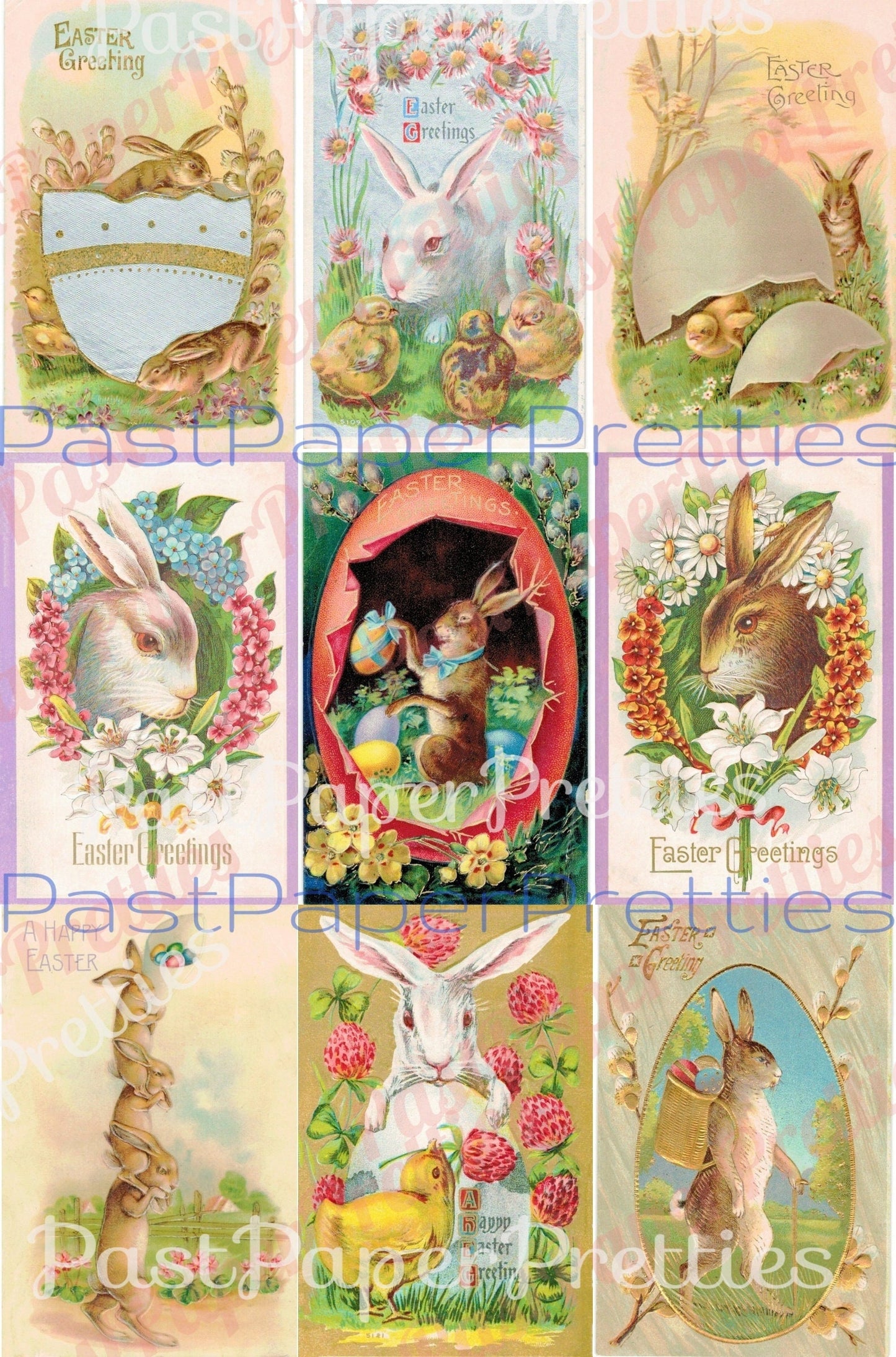 36 Vintage Antique Victorian Easter Bunny Postcard Images Card Collage Sheets PDF Instant Digital Download 1910s Bunny Rabbit Clip Art