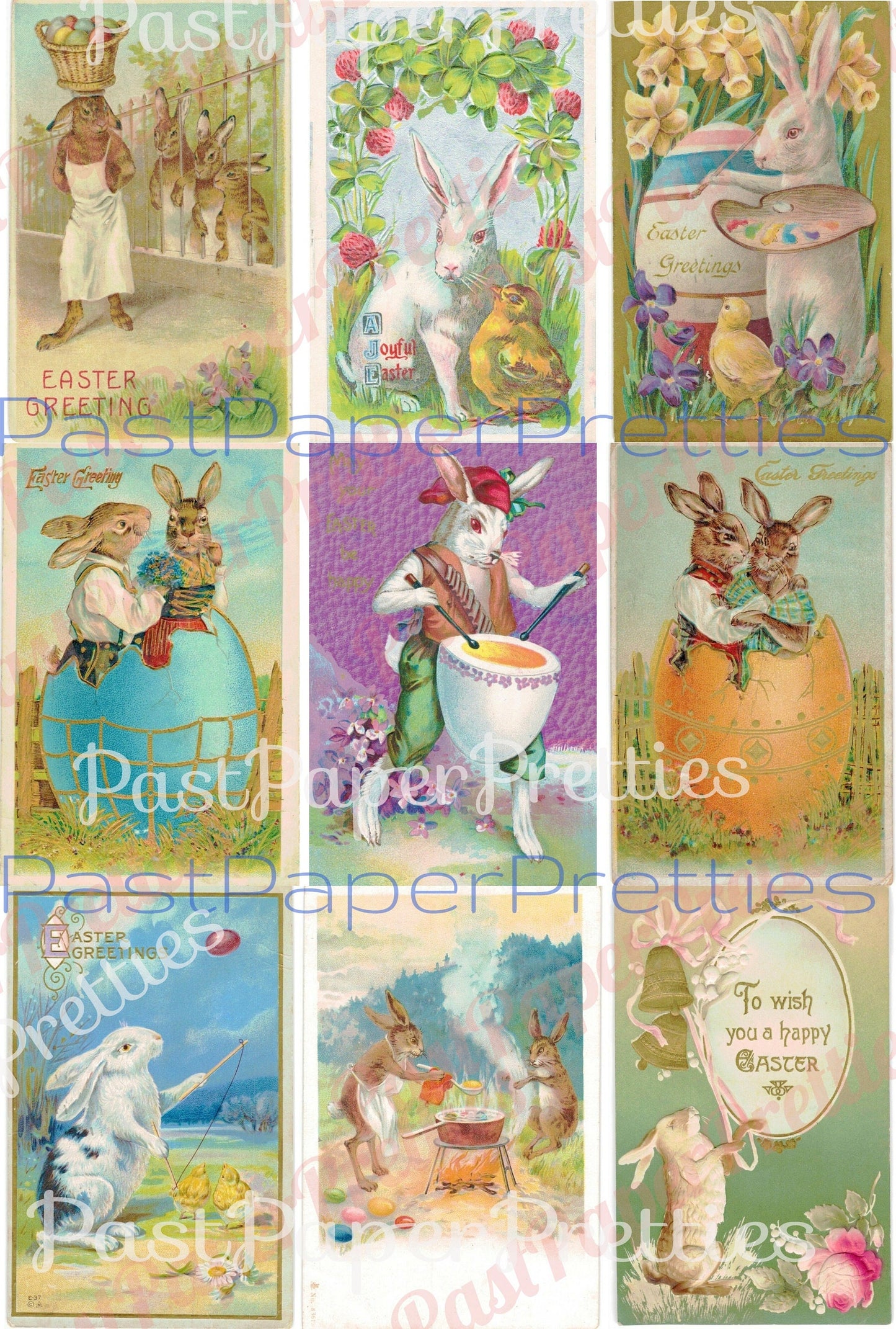 36 Vintage Antique Victorian Easter Bunny Postcard Images Card Collage Sheets PDF Instant Digital Download 1910s Bunny Rabbit Clip Art