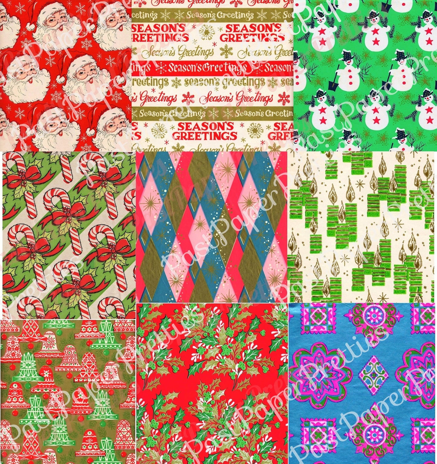 27 Vintage Printable Retro Christmas Gift Wrap Scraps Collage Full Sheets PDF Instant Digital Download Holiday Wrapping Paper SET ONE