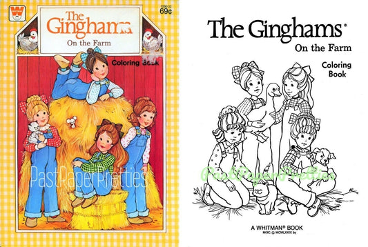 Vintage Printable The Ginghams On the Farm Coloring Book c. 1979 PDF Instant Digital Download Cute Prairie Girl Sisters Clip Art 60 Pages