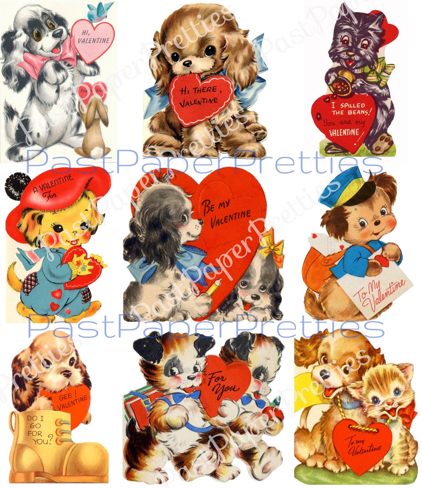 63 Vintage Puppy Dog Valentine Cards ALL Doggie Themed Images Printable PDF Instant Digital Download Kitsch Anthropomorphic Doggie Clip Art