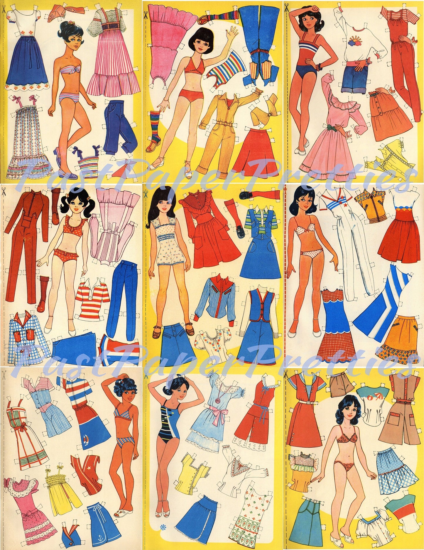 Vintage Printable Paper Dolls Retro Eighties Fashion Girls Collage Sheets 1980s Fashions Cut Out Dolls PDF Instant Digital Download 20 Pages