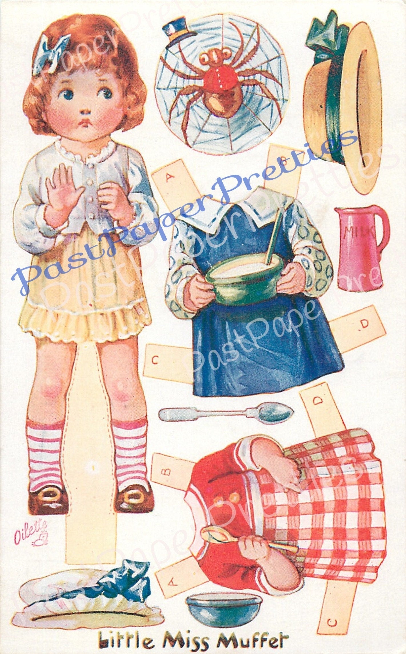 Vintage Printable Antique Paper Dolls Cute Kitsch Mother Goose Nursery Rhyme Girls Boys c. 1930s PDF Instant Digital Download 12 Oilettes