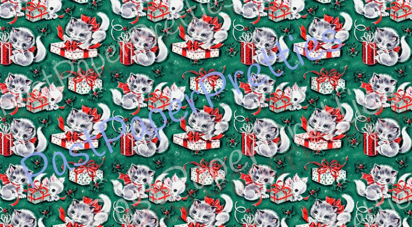 Vintage Christmas Cats Gift Wrap Cute Kitties Printable Collage Sheet Instant Digital Download Kitsch Wrapping Paper Kawaii Design 1940s