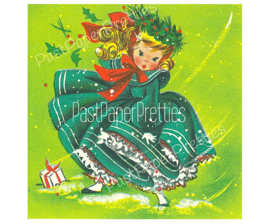 Vintage Printable Cute Christmas Belles Girls Christmas Card Images PDF Instant Digital Download Kitsch Little Miss Ladies Clip Art 1960s