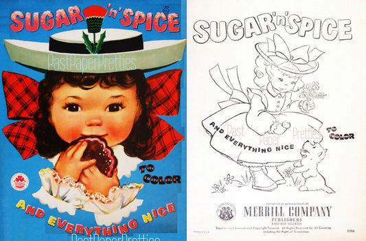 Vintage Printable Coloring Book Sugar n Spice To Color c. 1958 PDF Instant Digital Download Cute Kitsch Childrens Nursery Rhymes 33 Pages A3