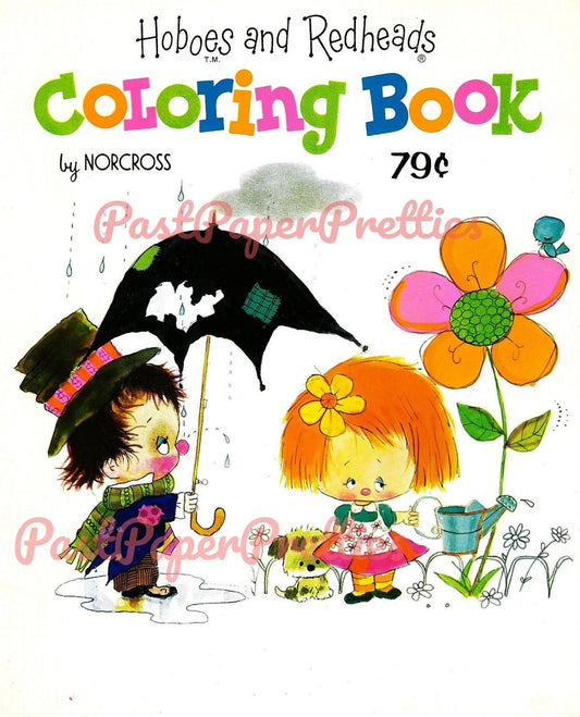 Vintage Printable Coloring Book Hoboes and Redheads c. 1960s PDF Instant Digital Download Cute Kitsch Sweethearts Boys Girls  33 Pages