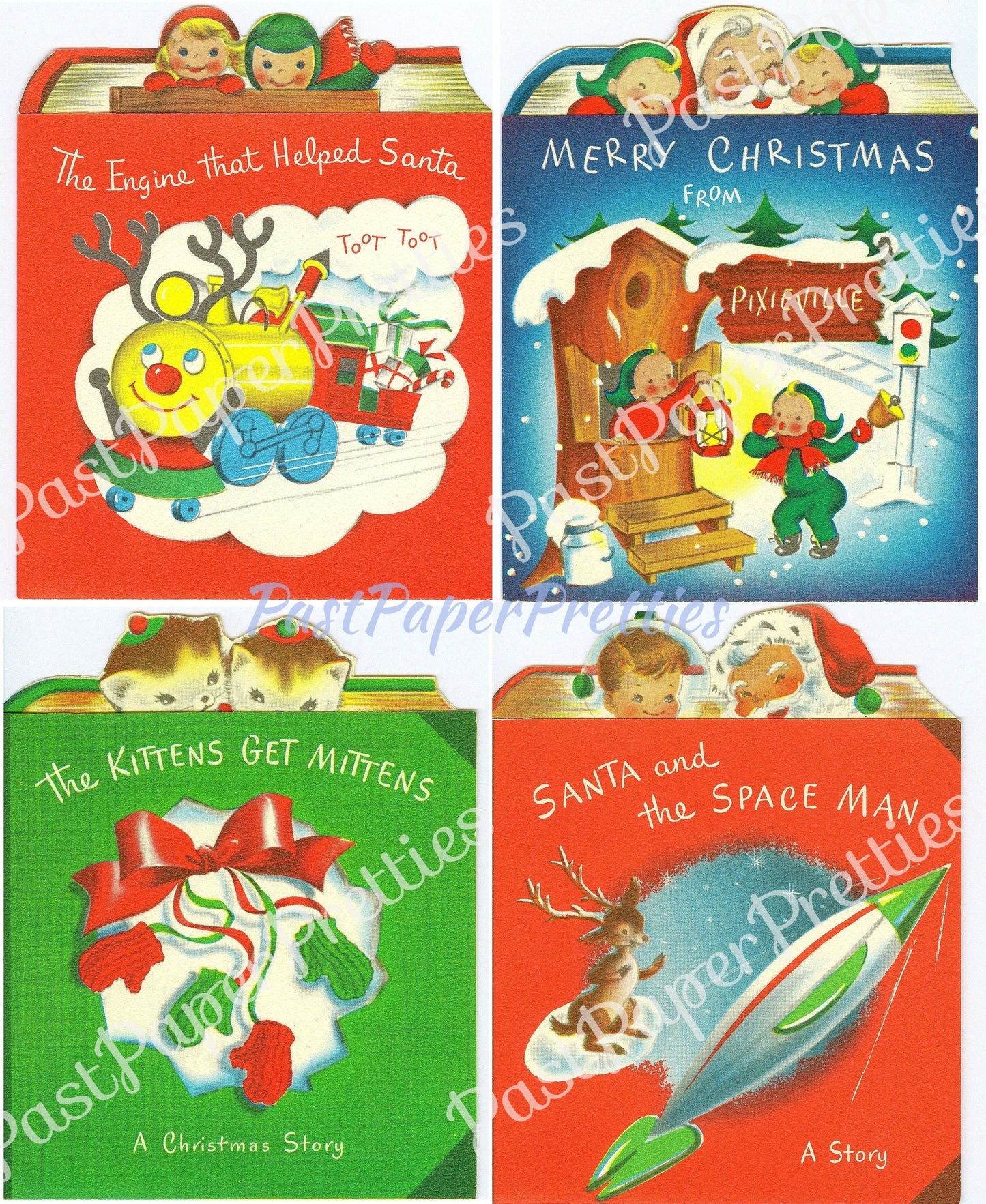 Vintage Printable Adorable Christmas Storybook Covers Card Images PDF Instant Digital Download Kitschy Cute Holiday Book Fronts 300 dpi