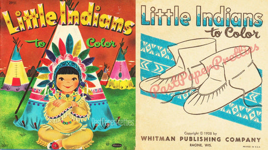 Vintage Printable Coloring Book Pages Little Indians to Color c. 1958 PDF Instant Digital Download Cute Native American Children 39 Pages