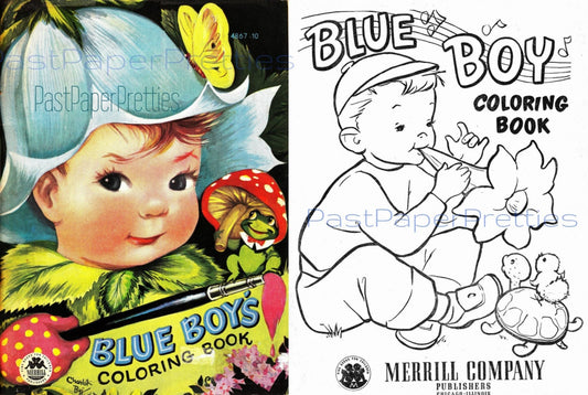 Vintage Printable Coloring Pages Blue Boys Coloring Book 1950 PDF Instant Digital Download Cute Kitsch Boys and Girls at Play 48 Pages