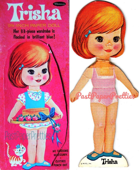 Vintage Paper Dolls Trisha c. 1968 Pretty Redhaired Doll Printable PDF Instant Digital Download Groovy Mod Wardrobe Clip Art