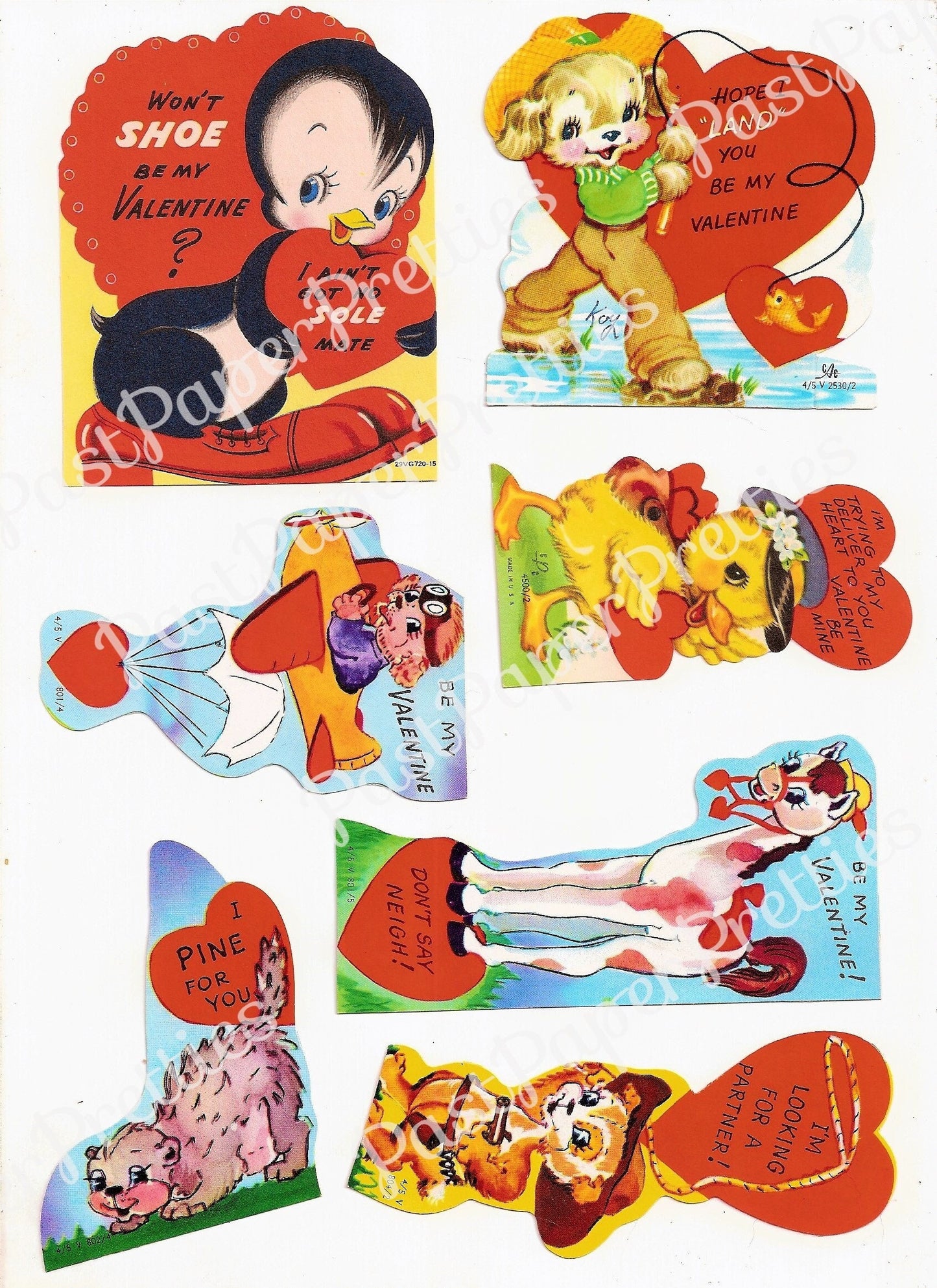 70 Vintage Printable Valentines c. 1950s Valentine Cards Cute Kitsch Girls Boys and Animals Images PDF Instant Digital Download