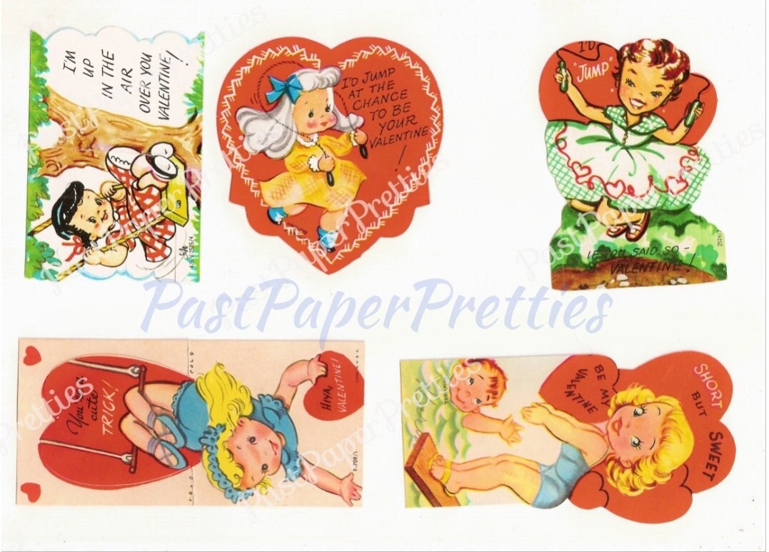 70 Vintage Printable Valentines c. 1950s Valentine Cards Cute Kitsch Girls Boys and Animals Images PDF Instant Digital Download