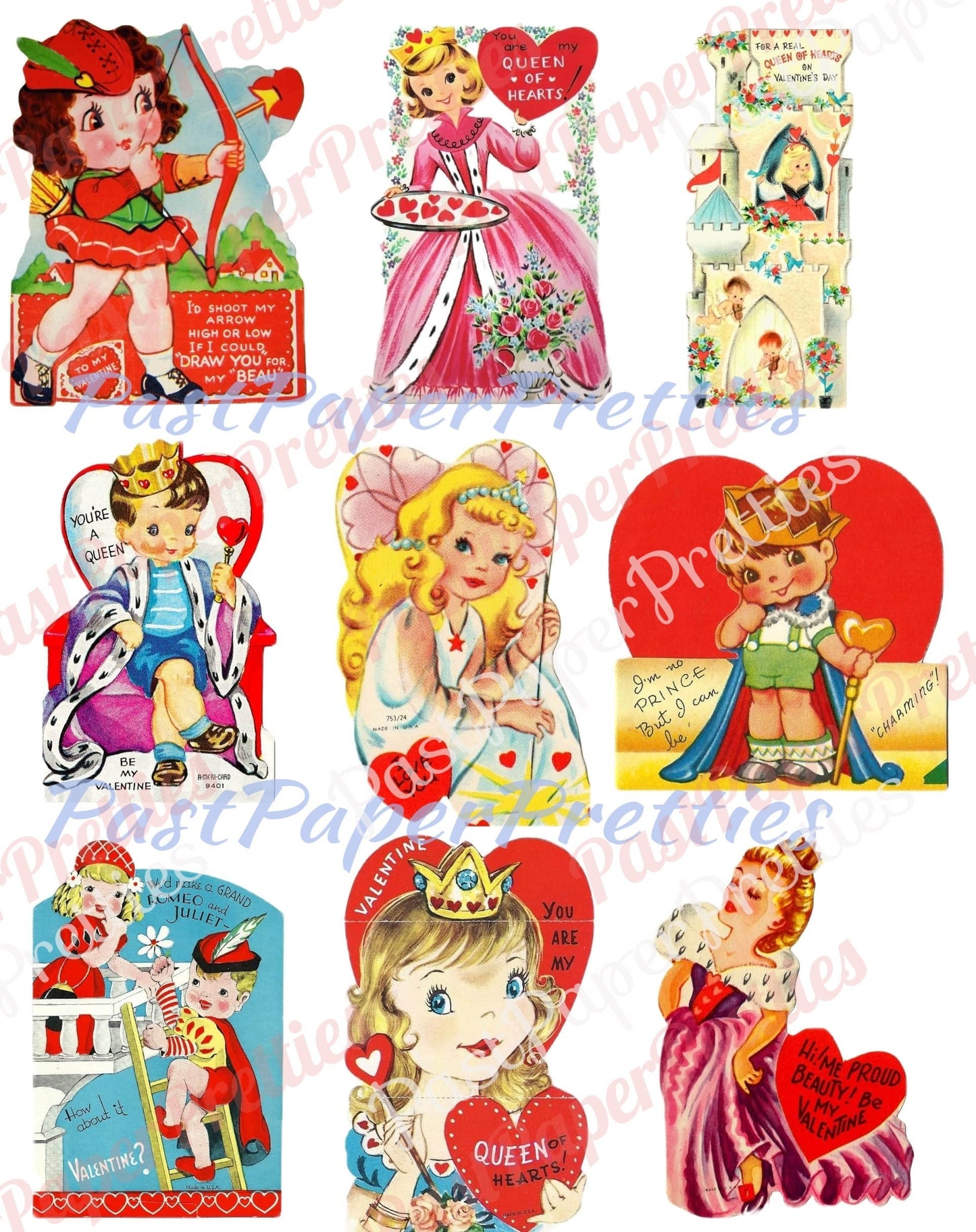 27 Vintage Fairytale Fantasy Valentine Cards Images King Queen Prince Princess Fairy Collage Sheets Printable PDF Instant Digital Download