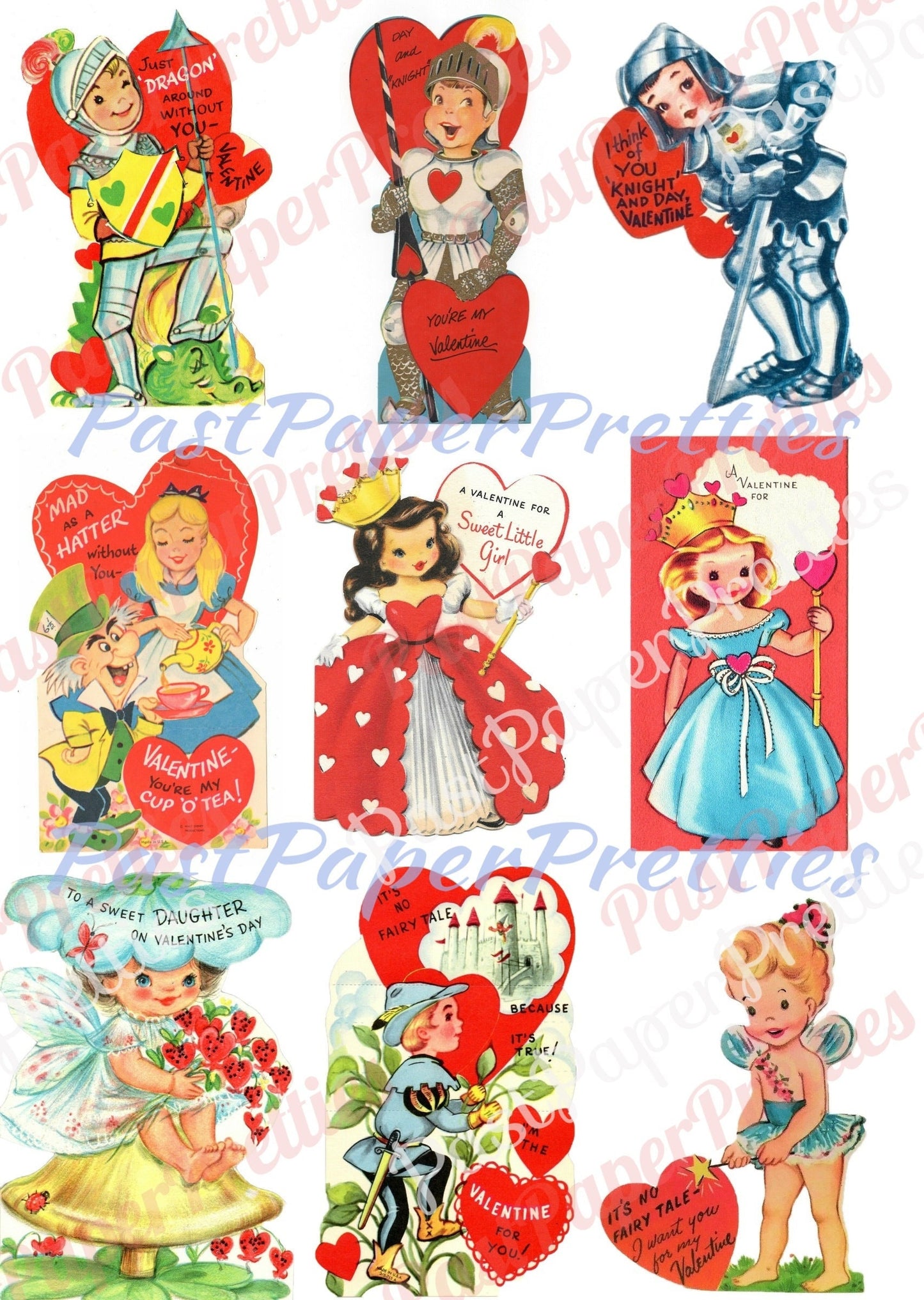 27 Vintage Fairytale Fantasy Valentine Cards Images King Queen Prince Princess Fairy Collage Sheets Printable PDF Instant Digital Download