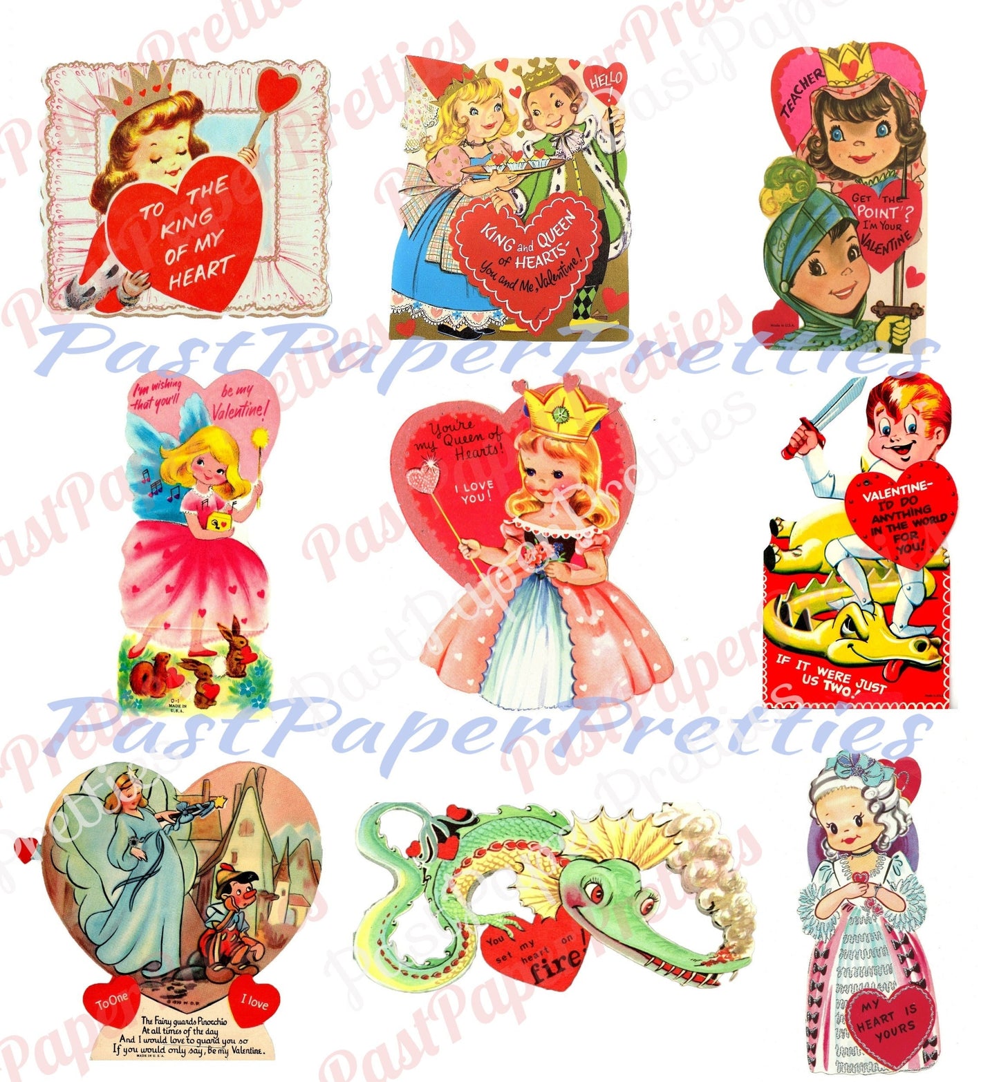 27 Vintage Fairytale Fantasy Valentine Cards Images King Queen Prince Princess Fairy Collage Sheets Printable PDF Instant Digital Download