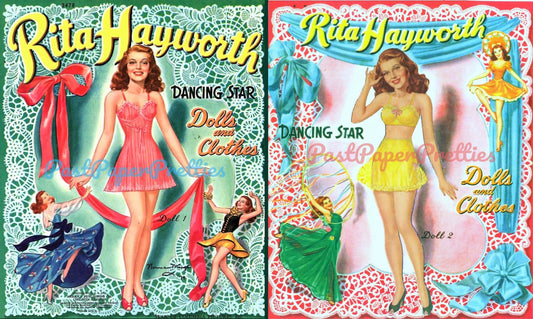 Vintage Paper Dolls Rita Hayworth Movie Dancing Star c. 1942 PDF Printable Instant Digital Download Actress Hollywood Starlet Doll Clip Art