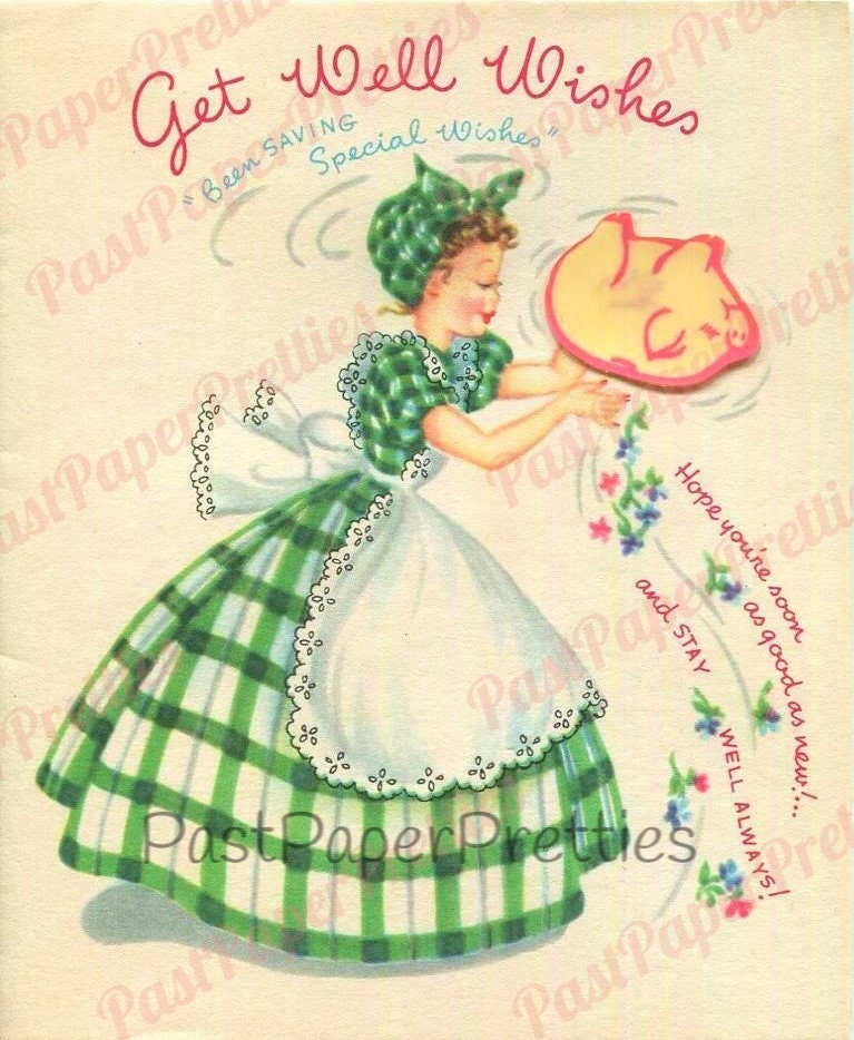 Vintage Printable Pretty Gingham Girls Happy Housewife All Occasion Greeting Card Images PDF Instant Digital Download Birthday Get Well