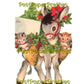 Vintage Printable Christmas Donkey Carrying Kittens Cute Card Image c. 1940s Instant Digital Download Kitsch Animal Clipart JPEG PNG