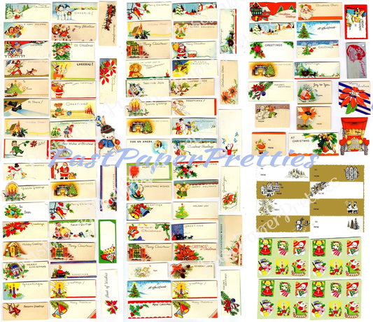 104 Vintage Printable Christmas Gift Tags Mid Century Kitsch Designs PDF Instant Digital Download Cute Retro Holiday Images 300 dpi