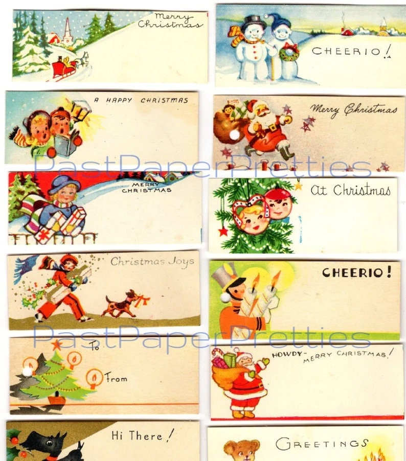 104 Vintage Printable Christmas Gift Tags Mid Century Kitsch Designs PDF Instant Digital Download Cute Retro Holiday Images 300 dpi