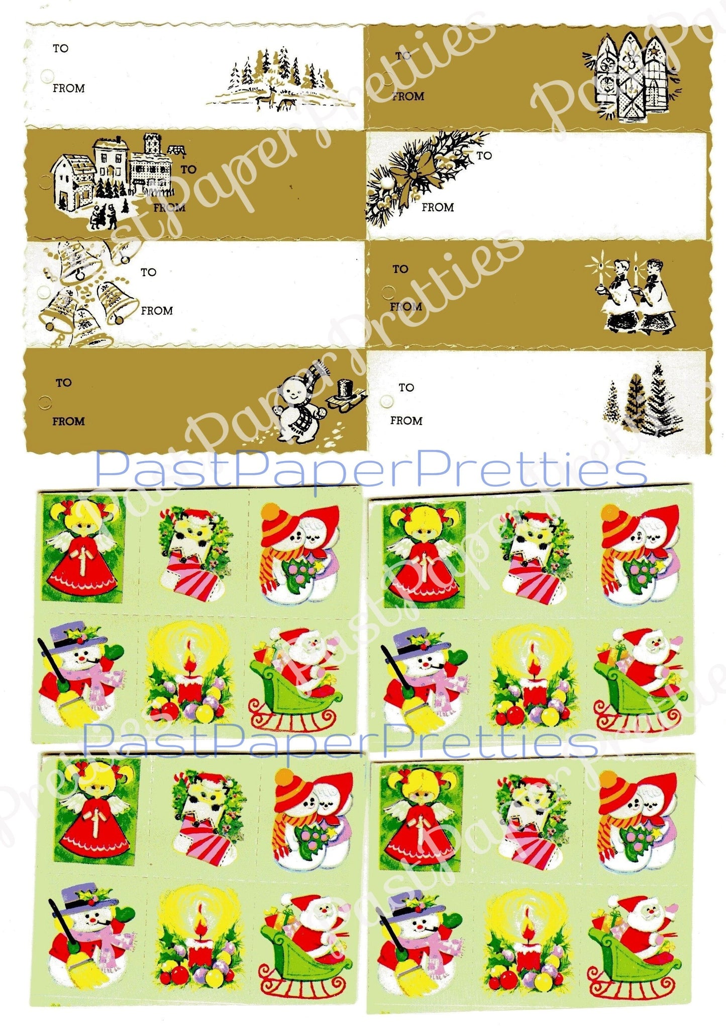 104 Vintage Printable Christmas Gift Tags Mid Century Kitsch Designs PDF Instant Digital Download Cute Retro Holiday Images 300 dpi