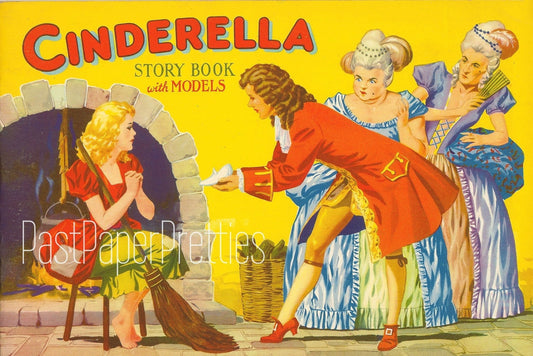 Vintage Paper Dolls Cinderella Story Book Playset c. 1930s Printable PDF Instant Digital Download Stand Up Paper Play Set Kitsch Fairy Tale