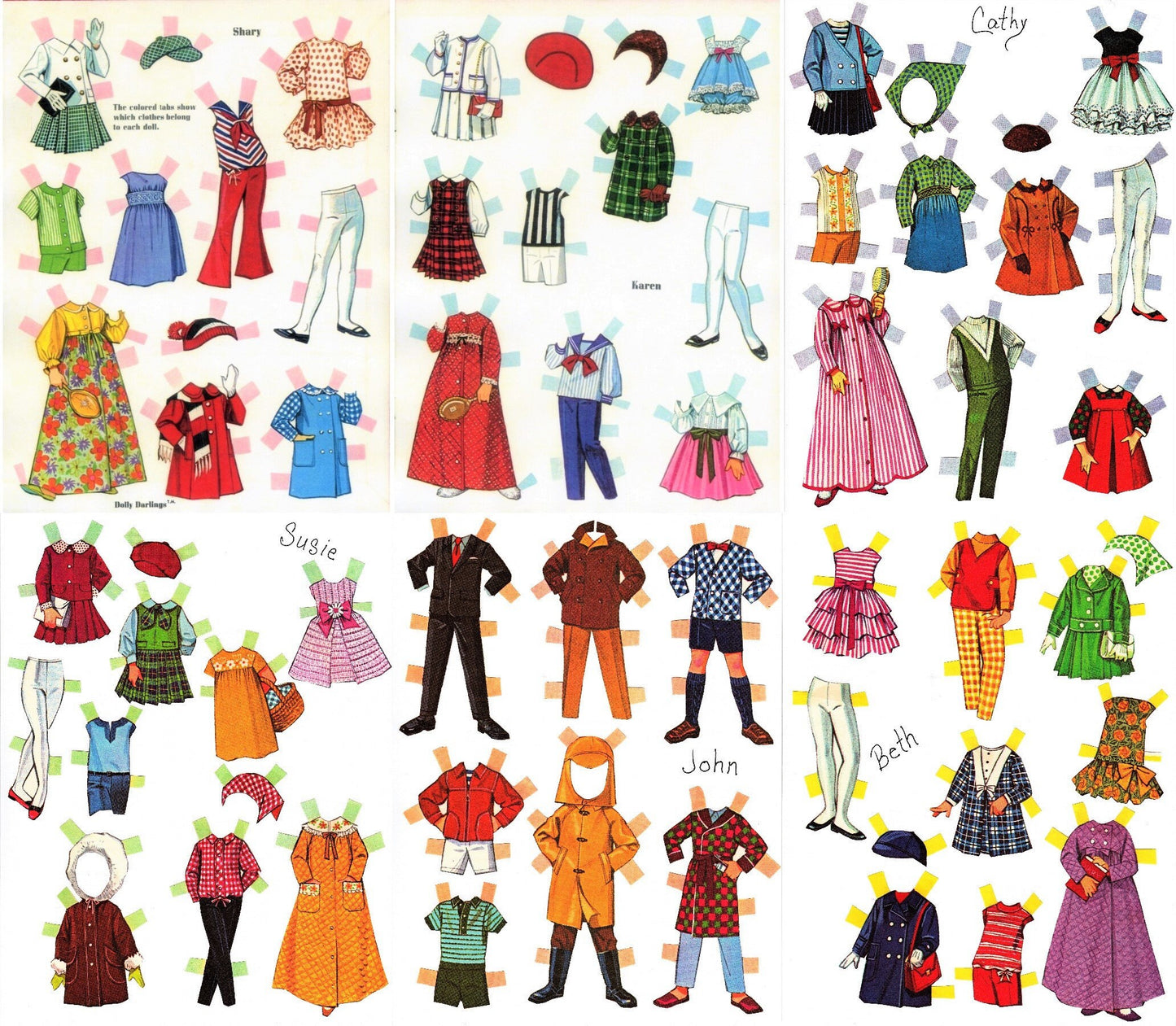 Vintage Paper Dolls Dolly Darlings c. 1966 Printable PDF Instant Digital Download 6 Cute Children School Friends Dolls Clip Art