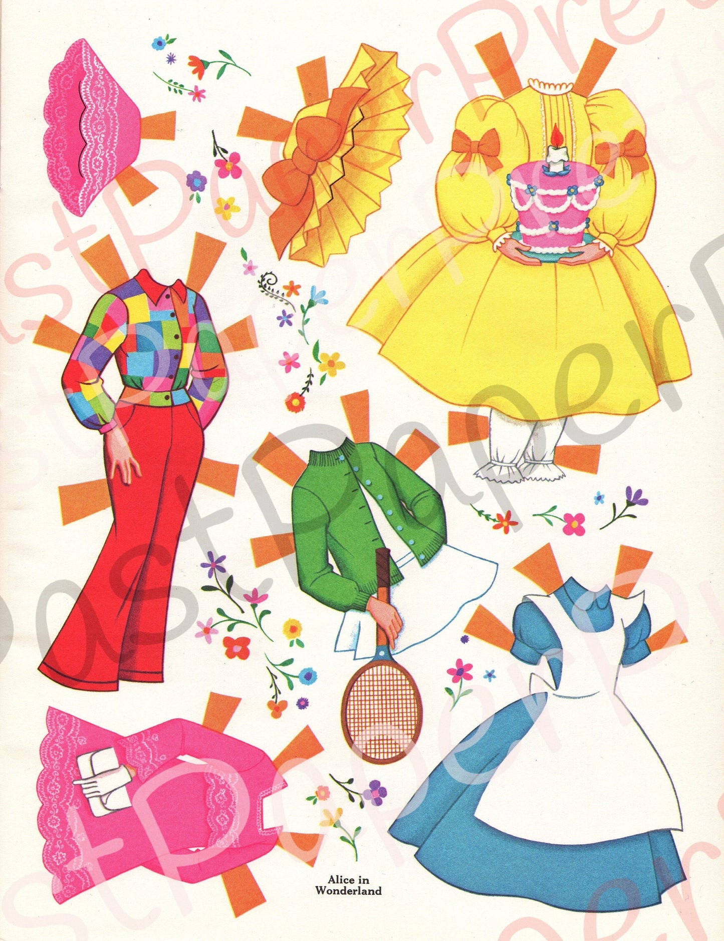 Vintage Paper Dolls Alice In Wonderland c. 1976 Printable PDF Instant Digital Download Classic Storybook Clip Art