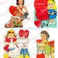 31 Vintage Retro Little Homemaker Themed Valentine Cards Cooking Cleaning Washing Collage Sheets Printable PDF Instant Digital Download