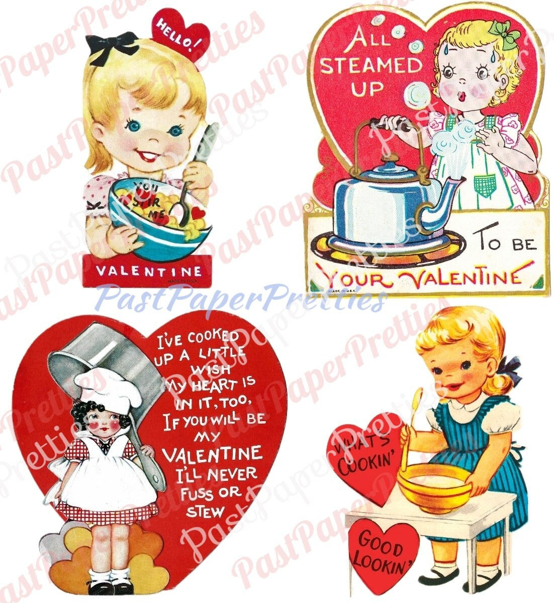 31 Vintage Retro Little Homemaker Themed Valentine Cards Cooking Cleaning Washing Collage Sheets Printable PDF Instant Digital Download