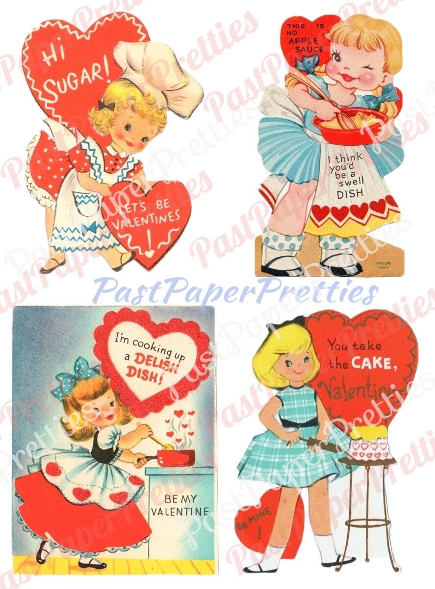 31 Vintage Retro Little Homemaker Themed Valentine Cards Cooking Cleaning Washing Collage Sheets Printable PDF Instant Digital Download