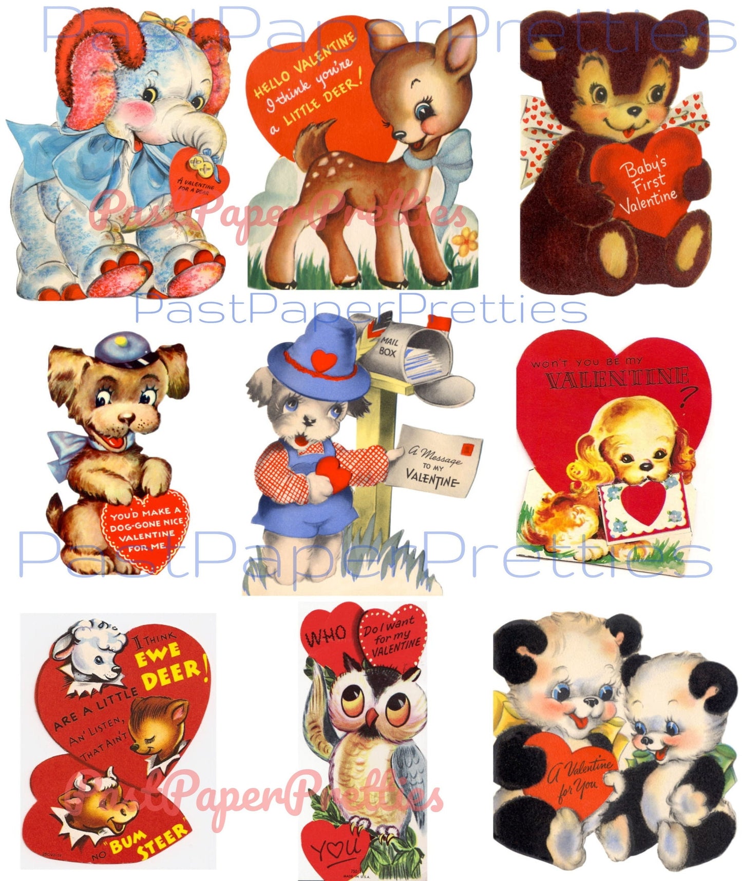 90 Vintage Animal Valentine Cards Adorable Cute Critters Images Printable Collages PDF Instant Digital Download Anthropomorphic Clip Art